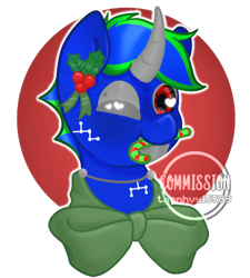 Size: 450x500 | Tagged: safe, artist:helithusvy, artist:thanhvy15599, imported from derpibooru, oc, oc only, oc:flutterstay, cyber pony, cyborg, cyborg pony, pony, robot, robot pony, unicorn, blue, bow, candy, candy cane, commission, food, heart eyes, horn, male, one eye closed, red eyes, simple background, unicorn oc, wingding eyes, wink, ych result