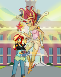 Size: 1600x2000 | Tagged: safe, artist:jake heritagu, imported from derpibooru, sunset shimmer, equestria girls, friendship games, canterlot high, cover art, daydream shimmer, duel disk, fanfic, yu-gi-oh!