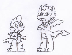 Size: 1154x885 | Tagged: safe, artist:tarkan809, imported from derpibooru, smolder, spike, dragon, dragon tales, dragoness, duo, female, male, traditional art