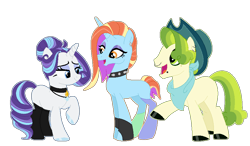 Size: 941x548 | Tagged: safe, artist:fuxebuxe, artist:strawberry-spritz, deleted from derpibooru, imported from derpibooru, pistachio, rarity, sassy saddles, base used, female, lesbian, male, polyamory, rarisaddles, raristachio, shipping, straight