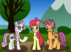 Size: 2569x1872 | Tagged: safe, artist:platinumdrop, imported from derpibooru, apple bloom, scootaloo, sweetie belle, earth pony, pegasus, unicorn, growing up is hard to do, older