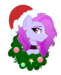 Size: 1712x2094 | Tagged: safe, artist:mintyinks, imported from derpibooru, oc, oc only, pony, bust, christmas, female, hat, holiday, mare, portrait, santa hat, simple background, solo, transparent background