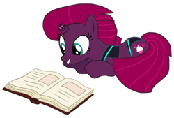 Size: 1243x841 | Tagged: safe, artist:徐詩珮, imported from derpibooru, fizzlepop berrytwist, tempest shadow, unicorn, series:sprglitemplight diary, series:sprglitemplight life jacket days, series:springshadowdrops diary, series:springshadowdrops life jacket days, base used, book, broken horn, clothes, cute, horn, simple background, studying, swimsuit, tempestbetes, transparent background