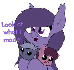Size: 1700x1628 | Tagged: safe, artist:moonatik, imported from derpibooru, oc, oc only, oc:arlia, oc:pocarona, oc:selenite, bat pony, pony, :p, :t, bat pony oc, brother and sister, colt, cute, daaaaaaaaaaaw, dialogue, ear tufts, fangs, featured image, female, filly, foal, hnnng, holding a pony, i made this, looking up, male, mare, mother and daughter, mother and son, newborn, ocbetes, parent:oc:arlia, parent:oc:thorium, siblings, simple background, smiling, sweet dreams fuel, tongue out, transparent background, twins, weapons-grade cute