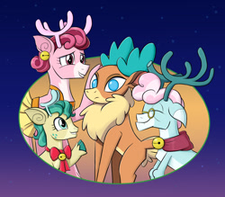 Size: 1200x1050 | Tagged: safe, artist:mew-me, imported from derpibooru, alice the reindeer, aurora the reindeer, bori the reindeer, velvet reindeer, deer, reindeer, them's fightin' herds, best gift ever, community related, crossover, cute, eyes closed, female, no pupils, smiling, velvet (tfh)