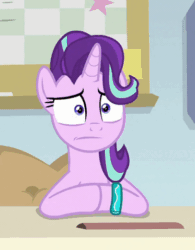 Size: 373x479 | Tagged: safe, imported from derpibooru, screencap, starlight glimmer, pony, unicorn, student counsel, animated, bracelet, cropped, cute, female, floppy ears, gif, glimmerbetes, jewelry, nervous, reaction image, solo