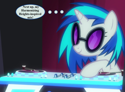 Size: 1458x1080 | Tagged: safe, edit, edited screencap, imported from derpibooru, screencap, dj pon-3, vinyl scratch, a horse shoe-in, cropped, cute, sunglasses, thought bubble, vinylbetes