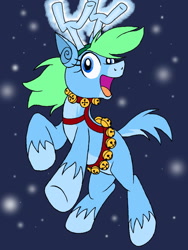 Size: 960x1280 | Tagged: safe, artist:dashingjack, imported from derpibooru, oc, oc:brainstorm, deer, reindeer, bells, christmas, clothes, costume, crossdressing, hearth's warming, holiday, jingle bells