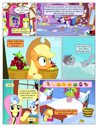 Size: 612x792 | Tagged: safe, artist:greatdinn, artist:newbiespud, edit, edited screencap, imported from derpibooru, screencap, angel bunny, applejack, fluttershy, pinkie pie, rainbow dash, rarity, twilight sparkle, earth pony, pony, rabbit, unicorn, comic:friendship is dragons, animal, armor, bed, bucket, cloud, collaboration, comic, dialogue, discorded, eyes closed, female, freckles, green face, hat, head mirror, helmet, male, mane six, mannequin, mare, mirror, on a cloud, on back, pillow, rainbow ditch, royal guard, saddle basket, screencap comic, sick, stallion, stethoscope, unicorn twilight, wide eyes