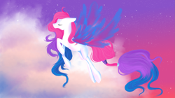 Size: 3277x1829 | Tagged: safe, artist:whitewing1, imported from derpibooru, oc, oc only, oc:fei, pony, artificial wings, augmented, female, flying, magic, magic wings, mare, solo, wings