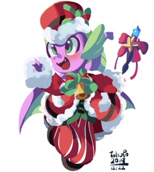 Size: 1847x2048 | Tagged: safe, artist:tohupo, imported from derpibooru, spike, dragon, christmas, clothes, coat, cute, hat, holiday, male, simple background, solo, spikabetes, white background, winged spike, wings