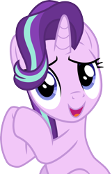 Size: 3000x4664 | Tagged: safe, artist:cloudy glow, artist:cloudyglow, imported from derpibooru, starlight glimmer, pony, unicorn, a horse shoe-in, cute, female, glimmerbetes, hooves together, looking at you, mare, open mouth, raised hoof, simple background, smiling, solo, transparent background, vector