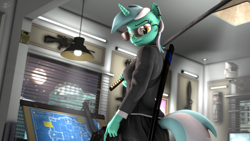 Size: 3840x2160 | Tagged: safe, artist:alicorntwilysparkle, imported from derpibooru, lyra heartstrings, anthro, unicorn, 3d, blueprint, city, gun, handgun, katana, moon, msg90a1, nexgen, night, post-it, revolver, source filmmaker, sunglasses, sword, weapon