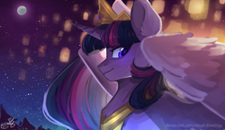 Size: 3508x2032 | Tagged: safe, artist:cloud-drawings, imported from derpibooru, twilight sparkle, alicorn, pony, the last problem, bust, female, night, older, older twilight, portrait, princess twilight 2.0, solo, twilight sparkle (alicorn)