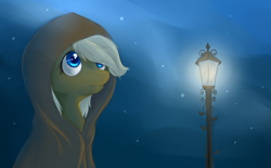 Size: 1314x813 | Tagged: safe, artist:lightning-stars, artist:ls_skylight, imported from derpibooru, oc, oc only, oc:lightning star, pony, hood, night, solo, streetlight