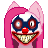 Size: 200x200 | Tagged: safe, alternate version, artist:auroraswirls, imported from derpibooru, pinkie pie, earth pony, pony, animated, bust, clown, clown nose, creepy, evil clown, female, gif, grin, mare, nightmare fuel, pinkamena diane pie, red nose, sharp teeth, simple background, smiling, solo, teeth, transparent background