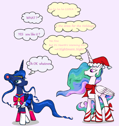 Size: 2824x3004 | Tagged: safe, artist:sallycars, imported from derpibooru, princess celestia, princess luna, alicorn, pony, christmas, clothes, cosplay, costume, hat, holiday, ms paint, sailor moon, sailor moon redraw meme, sailor scout, santa hat, serena tsukino, whatever