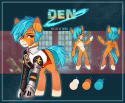 Size: 2036x1680 | Tagged: safe, artist:devi_shade, artist:dodo, imported from derpibooru, oc, oc only, oc:den, earth pony, pony, armor, clothes, guard, looking at you, male, reference, reference sheet, shirt, solo, stallion