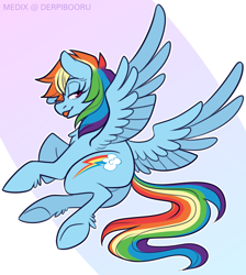 Size: 1300x1450 | Tagged: safe, artist:medix, derpibooru exclusive, imported from derpibooru, rainbow dash, pegasus, pony, butt, cutie mark, featureless crotch, female, flowing mane, looking at you, looking back, mare, on side, plot, side, solo, spread wings, tail, tongue out, underhoof, unshorn fetlocks, wings