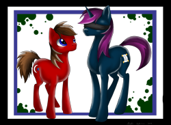 Size: 2860x2097 | Tagged: safe, artist:dreamyartcosplay, imported from derpibooru, oc, oc only, oc:vanisher, earth pony, pony, unicorn, blindfold, duo, earth pony oc, horn, simple background, transparent background, unicorn oc