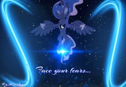 Size: 1693x1169 | Tagged: safe, artist:z3bradan, imported from derpibooru, princess luna, alicorn, pony, blue, christmas, female, holiday, quote, snow, solo, stars, wallpaper