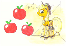 Size: 1280x906 | Tagged: safe, artist:zocidem, imported from derpibooru, applejack, cyborg, earth pony, pony, appleborg, augmented, crossover, deus ex, drawing, hat, technology, traditional art