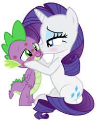 Size: 752x943 | Tagged: safe, artist:georgegarza01, imported from derpibooru, rarity, spike, dragon, pony, unicorn, cheek kiss, female, kiss mark, kissing, lipstick, male, mare, shipping, show accurate, simple background, sparity, straight, transparent background, vector, winged spike, wings