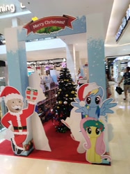 Size: 3016x4032 | Tagged: safe, imported from derpibooru, photographer:horsesplease, fluttershy, rainbow dash, christmas, holiday, malaysia, shopping mall, uncle pennybags