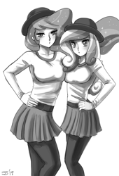 Size: 1000x1473 | Tagged: safe, artist:johnjoseco, imported from derpibooru, princess cadance, princess celestia, human, duo, grayscale, humanized, monochrome, simple background, sketch, white background