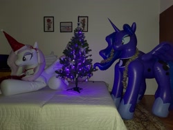 Size: 4000x3000 | Tagged: safe, artist:arniemkii, imported from derpibooru, fleur-de-lis, princess luna, alicorn, horse, inflatable pony, pegasus, pony, unicorn, balloon, bootleg, christmas, christmas tree, female, holiday, hongyi, inflatable, inflatable toy, mare, tree