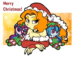 Size: 1412x1086 | Tagged: safe, artist:queentigrel, imported from derpibooru, adagio dazzle, aria blaze, sonata dusk, equestria girls, bare shoulders, breasts, bust, button eyes, candy, candy cane, christmas, cleavage, eating, female, food, hat, holiday, mouth hold, plushie, puffy cheeks, santa hat, solo, the dazzlings