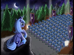 Size: 600x450 | Tagged: safe, artist:aerostheunsure, artist:php50, edit, imported from derpibooru, princess luna, alicorn, pony, army, female, mare, moon, new lunar republic, s1 luna, shadowbolts, sitting, tree