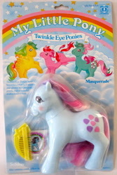 Size: 669x1000 | Tagged: safe, imported from derpibooru, fizzy, galaxy (g1), masquerade (g1), sweet stuff, twinkle eyed pony, bow, comb, g1, irl, official, packaging, packaging error, photo, tail bow, text, toy, you had one job