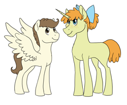 Size: 3300x2717 | Tagged: safe, artist:phobicalbino, imported from derpibooru, pound cake, pumpkin cake, pegasus, unicorn, bow, brother and sister, colt, duo, female, filly, foal, hair bow, male, older, older pound cake, older pumpkin cake, siblings, simple background, white background