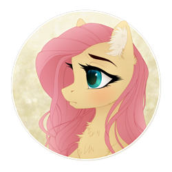 Size: 1200x1200 | Tagged: dead source, safe, artist:vird-gi, imported from derpibooru, fluttershy, pony, abstract background, bust, cheek fluff, chest fluff, cute, ear fluff, female, mare, portrait, profile, shyabetes, solo