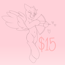 Size: 3000x3000 | Tagged: safe, artist:xcinnamon-twistx, imported from derpibooru, oc, advertisement, arrow, auction, bow, commission, cupid, cute, heart eyes, holiday, looking at you, one eye closed, solo, tongue out, valentine's day, wingding eyes, wink, your character here