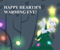 Size: 864x720 | Tagged: safe, edit, edited screencap, imported from derpibooru, screencap, derpy hooves, a hearth's warming tail, bronybait, cropped, cute, derpabetes, derpy star, glow, glowing, hearth's warming decorations, hearth's warming eve, hearth's warming tree, speech, tree