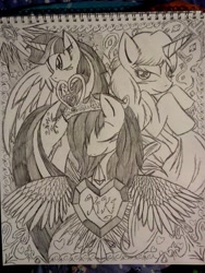 Size: 720x960 | Tagged: safe, artist:petanoprime, imported from derpibooru, twilight sparkle, oc, oc:taralicious, alicorn, earth pony, pony, unicorn, angelic wings, crystal heart, eyes closed, female, filly, hair over one eye, in memoriam, in memory of kiki havivy, irl, jewelry, kiki havivy, mare, photo, ponified, rest in peace, spread wings, tara strong, tiara, traditional art, tribute, twilight sparkle (alicorn), wings