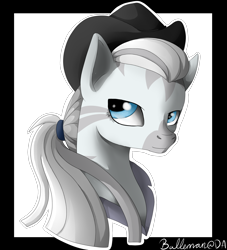 Size: 2000x2200 | Tagged: safe, artist:dreamyartcosplay, imported from derpibooru, oc, oc only, oc:crystal eclair, pony, zebra, fallout equestria, bust, fedora, hat, signature, simple background, solo, transparent background, zebra oc