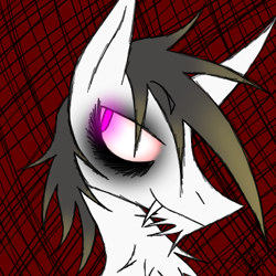 Size: 370x370 | Tagged: safe, artist:didun850, imported from derpibooru, oc, oc only, oc:lustrum, earth pony, pony, abstract background, bags under eyes, bust, chest fluff, earth pony oc, eyeliner, glowing eyes, grin, makeup, male, smiling, solo, stallion