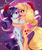 Size: 3354x4000 | Tagged: safe, artist:xjenn9, imported from derpibooru, applejack, rarity, earth pony, pony, unicorn, christmas, female, hat, holiday, lesbian, magic, rarijack, santa hat, shipping