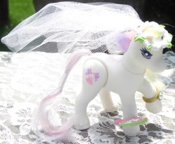 Size: 721x593 | Tagged: safe, imported from derpibooru, photographer:moonlightdreams, dainty dove (g2), pony, cute, g2, lace, photo, toy, wedding veil