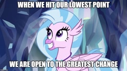 Size: 888x499 | Tagged: safe, edit, edited screencap, imported from derpibooru, screencap, silverstream, classical hippogriff, hippogriff, what lies beneath, aang, avatar silverstream, avatar the last airbender, caption, female, grin, image macro, jewelry, meme, nightmare cave, smiling, solo, spread wings, text, the legend of korra, wings