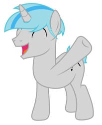 Size: 2603x3169 | Tagged: safe, artist:temerdzafarowo, imported from derpibooru, oc, oc only, oc:atom front, pony, unicorn, eyes closed, male, simple background, smiling, solo, stallion, white background