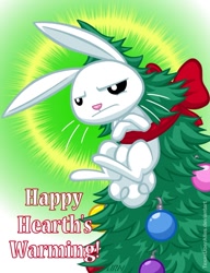 Size: 720x937 | Tagged: safe, artist:texasuberalles, imported from derpibooru, angel bunny, rabbit, animal, christmas, christmas tree, hearth's warming, hearth's warming tree, holiday, male, ornament, pun, ribbon, solo, tree, visual pun