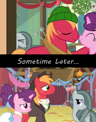 Size: 1280x1616 | Tagged: safe, imported from derpibooru, big macintosh, marble pie, sugar belle, pony, best gift ever, the big mac question, acceptance, approval, barn, best wishes, better as friends, bittersweet, christmas, clothes, congratulations, dress, female, friends, friendship, friendshipping, good end, hat, headcanon, heartbreak, heartbroken marble, hearth's warming, heartwarming, holiday, hope, husband and wife, i want my beloved to be happy, i wish you love, just friends, lyrics in the description, male, married, married couple, moving on, party, ship sinking, shipping, shirt, side chick, sometime later..., song reference, straight, sugarmac, suit, thanks, vest, wedding dress, youtube link, youtube link in the description