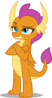 Size: 77x144 | Tagged: safe, imported from derpibooru, screencap, smolder, dragon, school daze, background removed, closed wing, cropped, crossed arms, female, folded wings, picture for breezies, raised eyebrow, raised tail, simple background, solo, tail, white background