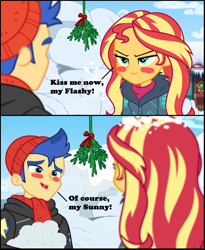 Size: 1176x1436 | Tagged: safe, artist:3d4d, imported from derpibooru, flash sentry, sunset shimmer, equestria girls, equestria girls series, holidays unwrapped, spoiler:eqg series (season 2), christmas, female, flashimmer, holiday, male, mistletoe, saving pinkie's pie, shipping, straight