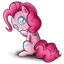 Size: 800x800 | Tagged: safe, artist:celine-artnsfw, imported from derpibooru, pinkie pie, earth pony, pony, colored pupils, cute, diapinkes, female, looking at you, looking back, looking back at you, mare, simple background, sitting, smiling, solo, white background