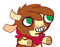 Size: 763x588 | Tagged: safe, artist:hbits, imported from derpibooru, arizona cow, cow, them's fightin' herds, arizona (tfh), bandana, cloven hooves, community related, female, fsjal, meme, simple background, solo, white background